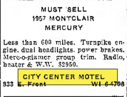 City Center Motel - Aug 1957 Ad
